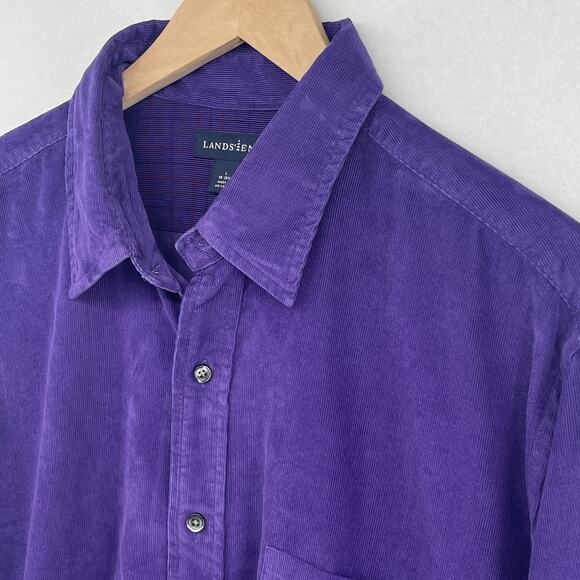 LANDS END Shirt Mens L 16-16.5 Corduroy Button Up Utility Long Sleeve Purple - Picture 1 of 12
